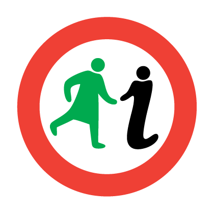 Glasgow Women's Library logo, featuring a green stylised woman walking next to an 'i' information symbol, inside a red circle